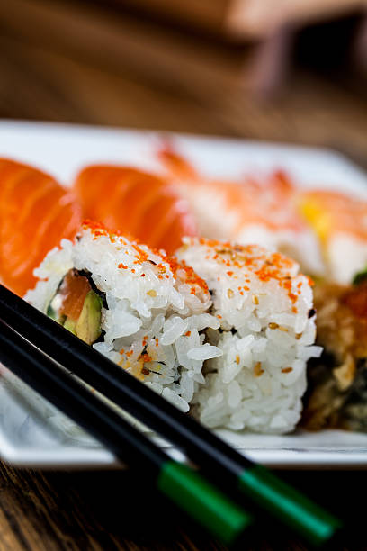 istock Decorative seafood concept with Japanese sushi 477442971