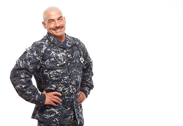 istock Navy doctor on white background with copy space. 477446362