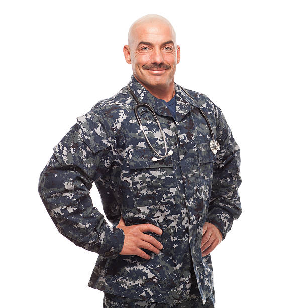 istock Navy doctor with hands on hips. 477446368