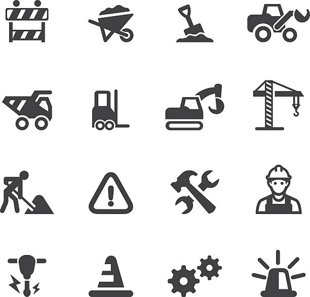 ilustrații de stoc cu icoane în construcție siluetă - mașinărie