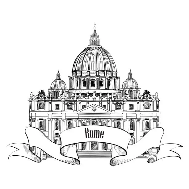Vector illustration of St. Peter's Cathedral, Rome, Italy. Rome landmark symbol isolated.