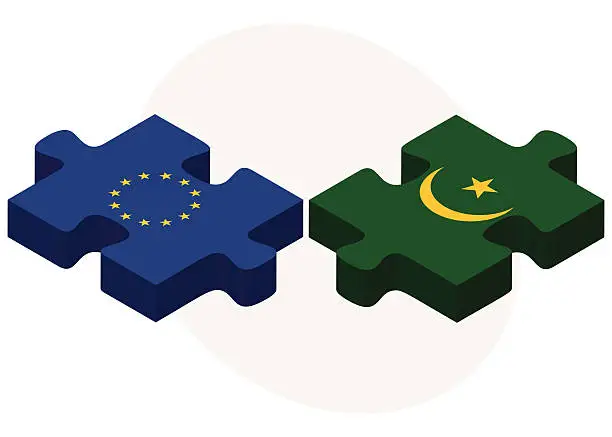 Vector illustration of European Union and Mauritania Flags in puzzle