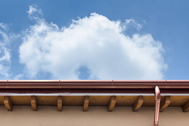 Gutter Plumbing consist of copper gutter and drain. copper wall stock pictures, royalty-free photos & images