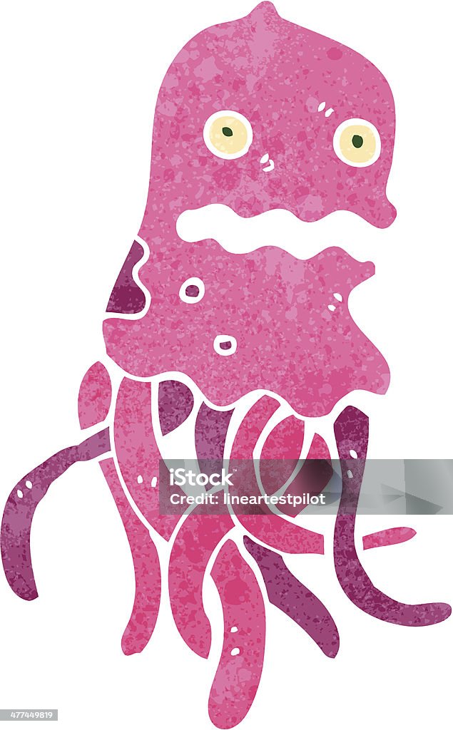 retro cartoon jellyfish Retro cartoon with texture. Isolated on White. Animal stock vector