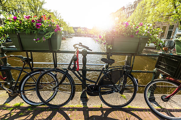 istock Bikes on the bridge in Amsterdam Netherlands 477450622