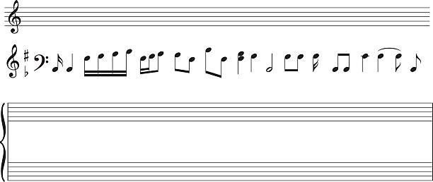 set of music notes and  staff - vector - müzik notası illüstrasyonlar stock illustrations