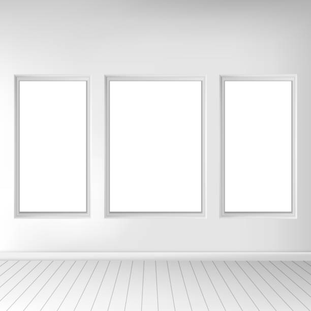 istock Realistic living room interior. Exposition of paintings on the wall 477454660