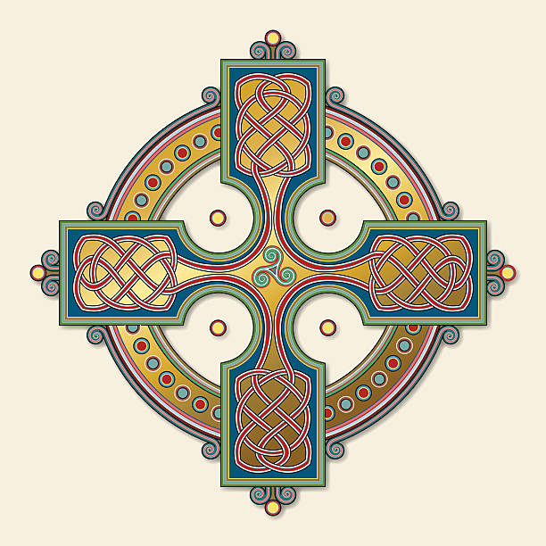 golden keltisches kreuz ornament (geknoteten cross vielfalt n ° 6 - irish cross stock-grafiken, -clipart, -cartoons und -symbole