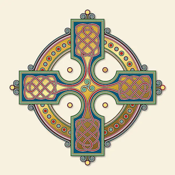 Vector illustration of Golden Celtic cross ornament (Knotted cross variation n° 6)