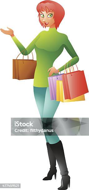 Red Hair Woman Shopping Stock Illustration - Download Image Now - Adult, Bag, Beautiful People