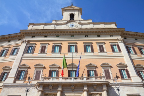 Rome, Italy. Montecitorio palace, Italian parliament - governmental building.