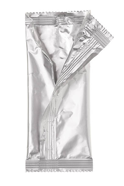 Open aluminum bag isolated on white stock photo
