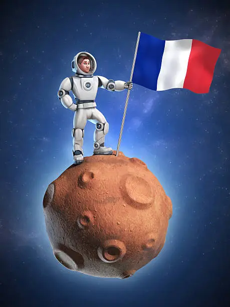 Photo of astronaut on meteor holding French flag