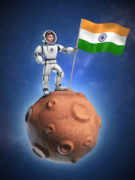 Photo of astronaut on meteor holding the India flag