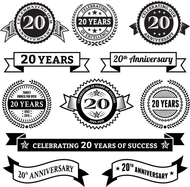 illustrazioni stock, clip art, cartoni animati e icone di tendenza di 20 anni anniversario di vettore badge impostare sfondo vettoriale royalty-free - $20