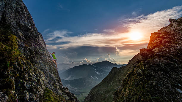 istock Try climbing at sunset in the mountains 477468004