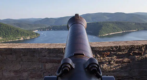 edersee lake germany with cannon from castle waldeck
