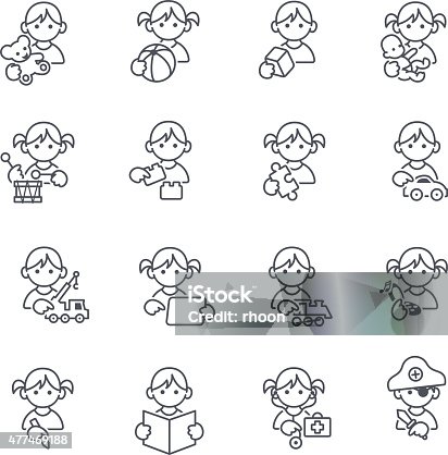 istock Kids toys thin line icons 477469188