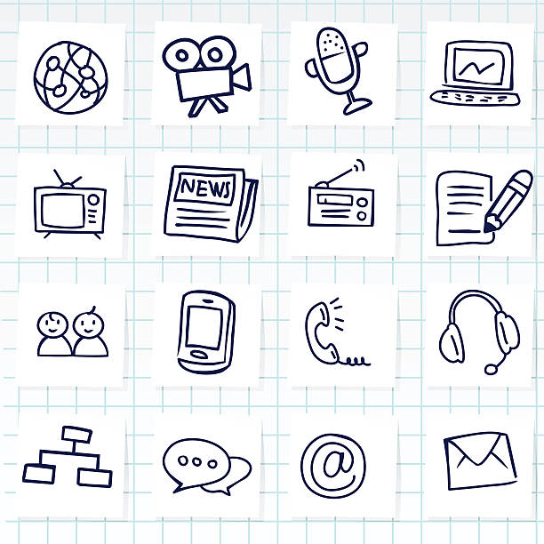 Media Vector file of media doodles icon radio drawings stock illustrations