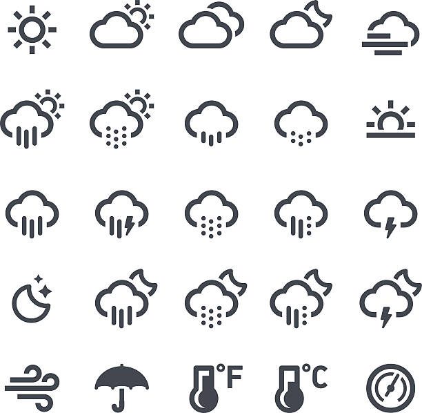 illustrations, cliparts, dessins animés et icônes de icônes météo - barometer heat thermometer sun