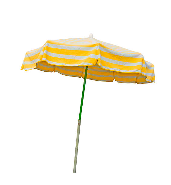 istock Yellow and gray beach umbrella isolated on white 477474873