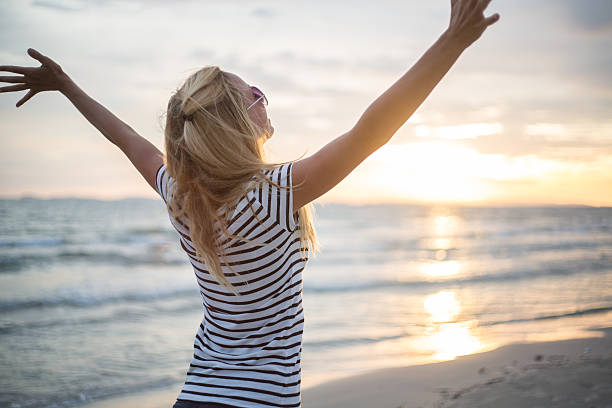 istock Girl open arms to the sunset 477475772