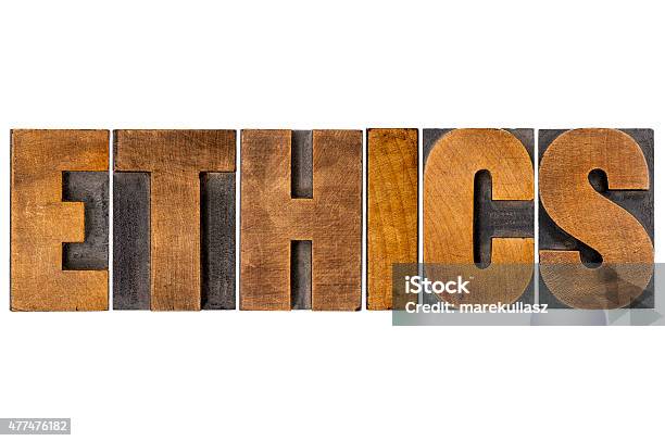 Ethics Word Typography In Wood Type Stock Photo - Download Image Now - Letterpress, Morality, 2015