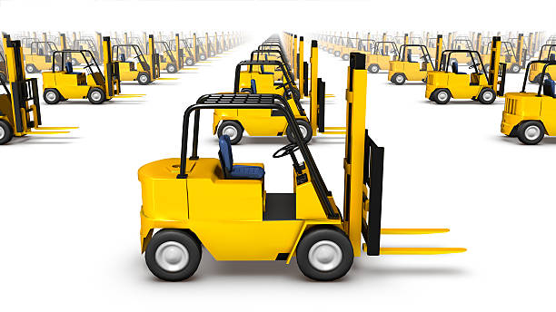 istock Side view of forklifts facing right 477477075