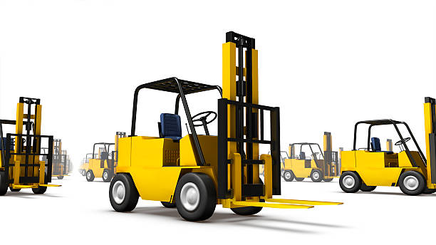 Low angle view of forklifts stock photo