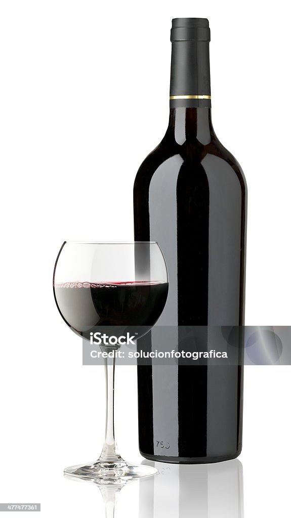 Rotes Glas und Flasche Wein - Lizenzfrei Weinflasche Stock-Foto