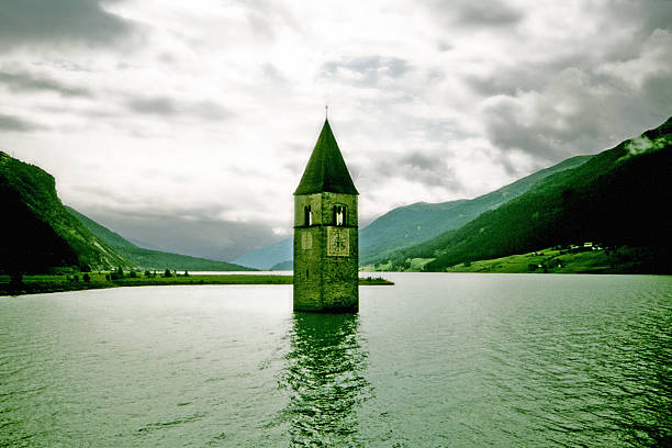 The tower in the middle of the lake stock photo