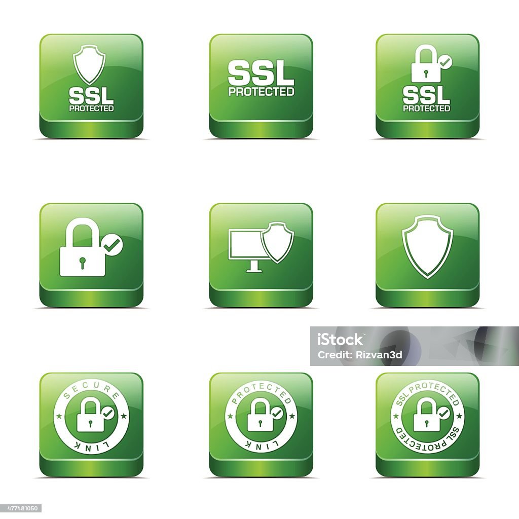 Protection Web Internet Square Vector Green Icon Design Set 2015 stock vector