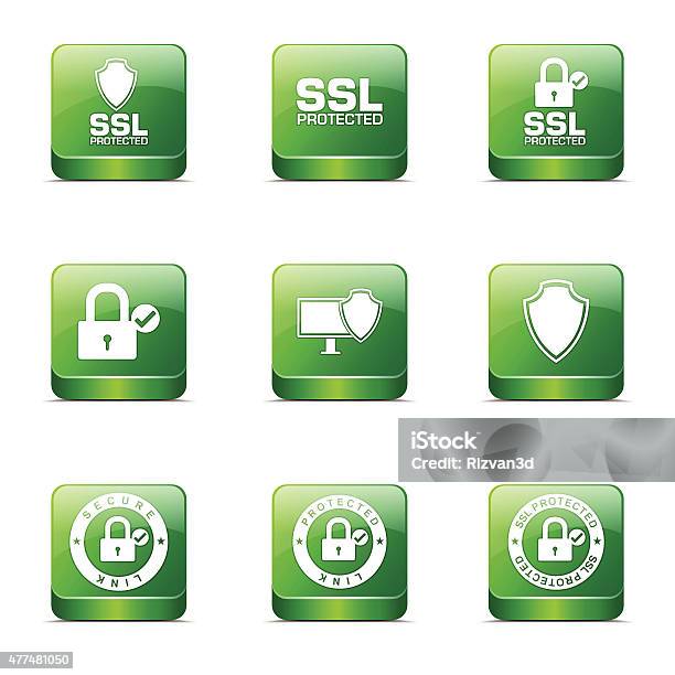 Protection Web Internet Square Vector Green Icon Design Set Stock Illustration - Download Image Now