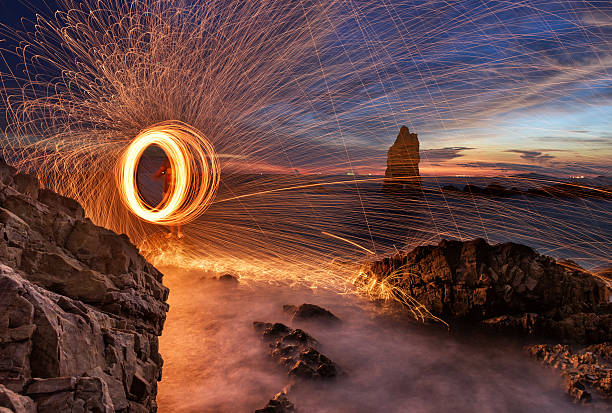 istock Glowing sparks from spinning steel wool 477486522