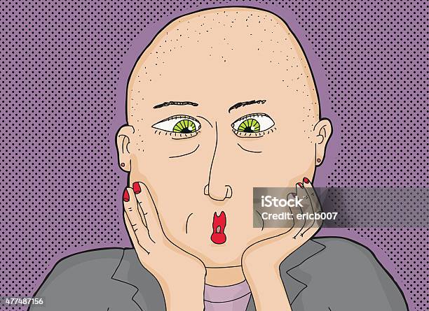 Bald Lady With Green Eyes Stockvectorkunst en meer beelden van Alleen één vrouw - Alleen één vrouw, Kaal geschoren hoofd, Volwassen vrouwen