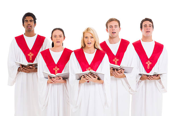 church choir singing church choir singing from hymnal isolated on white background choir photos stock pictures, royalty-free photos & images