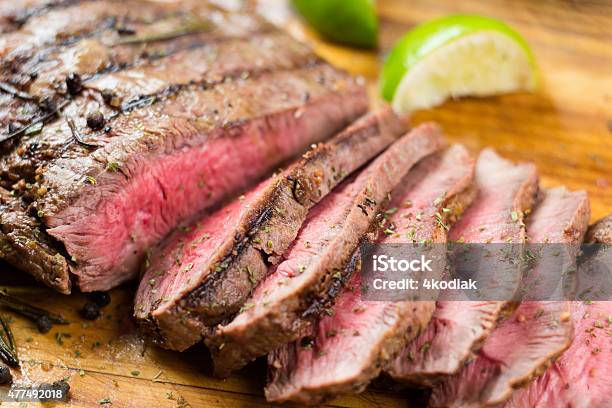 Grilled Juicy Flat Iron Steak Stock Photo - Download Image Now - 2015, Beef, Cooked