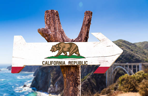 California wooden sign with Big Sur on background California wooden sign with Big Sur on background city of monterey california stock pictures, royalty-free photos & images