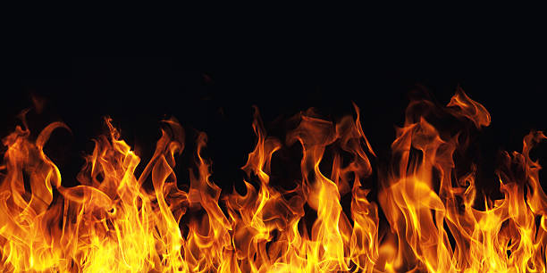 burning fire flame on black background - 噴火的煙囪 插圖 個照片及圖片檔