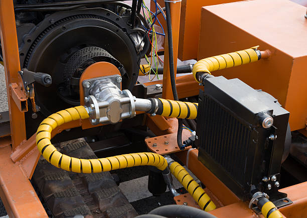 istock Hydraulic tubes, fittings and levers 477498888