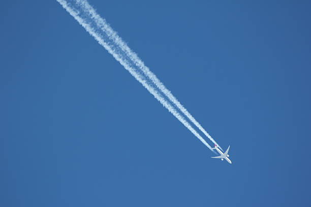 istock Airplane with Vapor Trail in the Blue Clear Sky 477499061