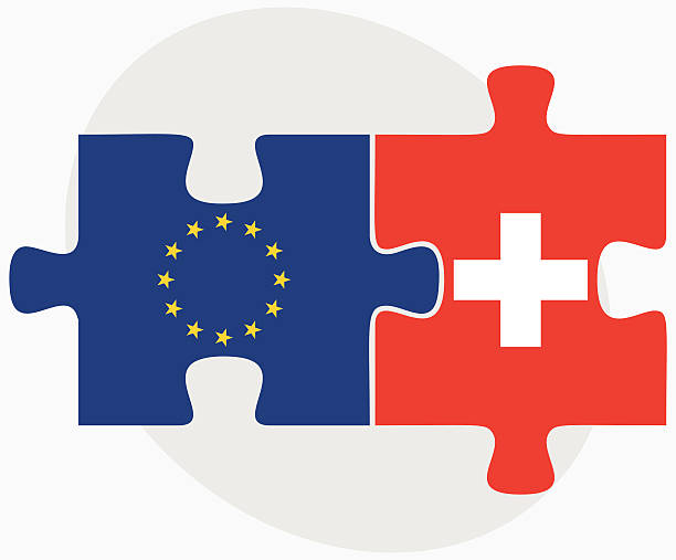 der europäischen union und der schweiz flags - euro symbol european union currency swiss currency switzerland stock-grafiken, -clipart, -cartoons und -symbole