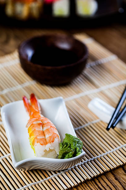 Sushi details on a table of a kitchen