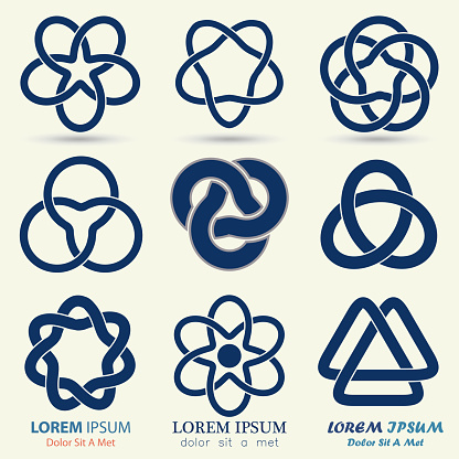 Business logo set, blue knot symbol, curve looped icon - vector illustration