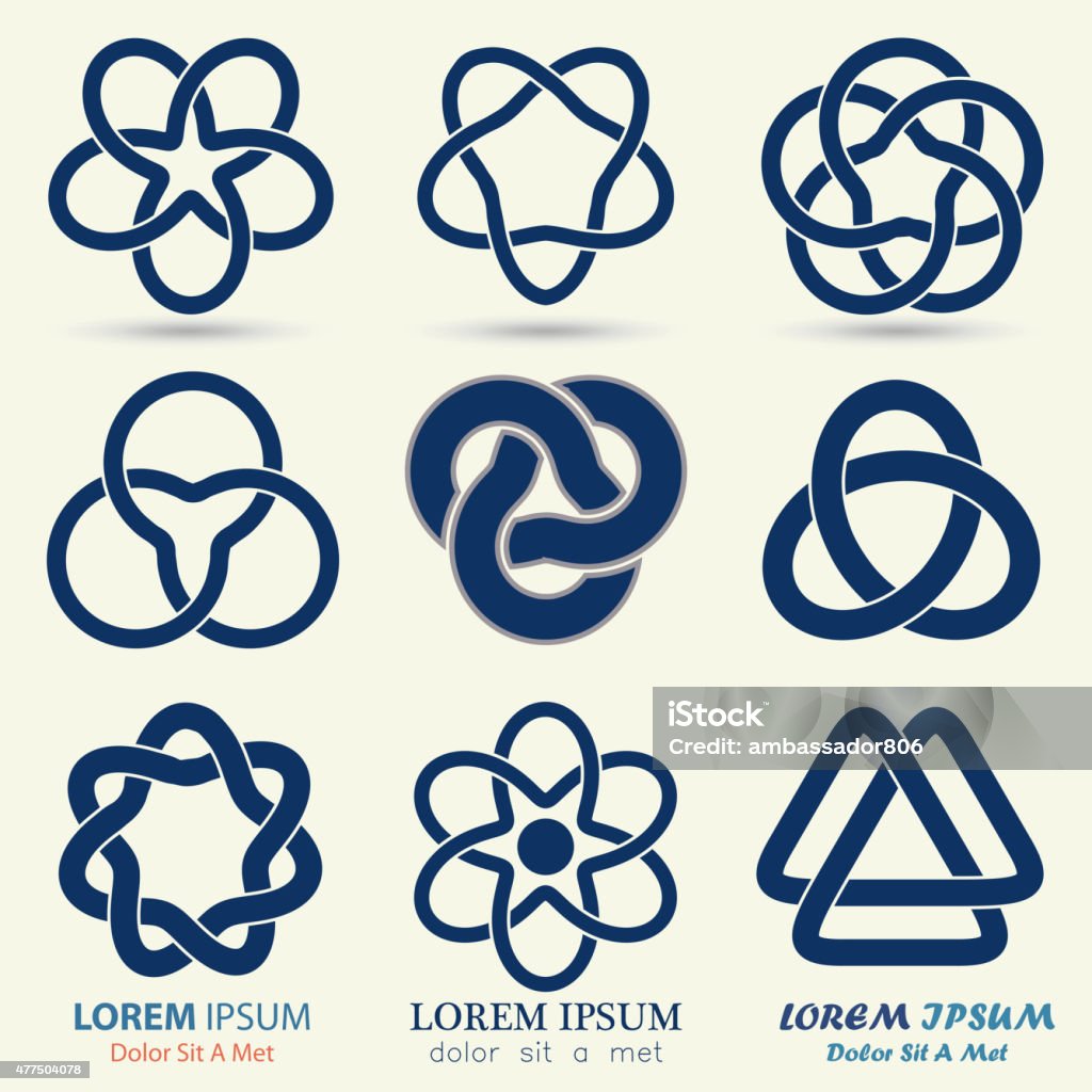 Business logo set, blue knot symbol Business logo set, blue knot symbol, curve looped icon - vector illustration Tied Knot stock vector