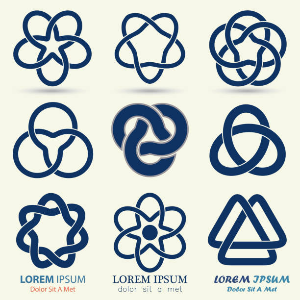 Business logo set, blue knot symbol Business logo set, blue knot symbol, curve looped icon - vector illustration tied knot stock illustrations