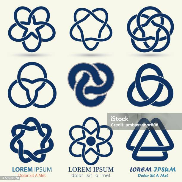 Business Logo Set Blue Knot Symbol Stock Illustration - Download Image Now - Tied Knot, Three Objects, Circle