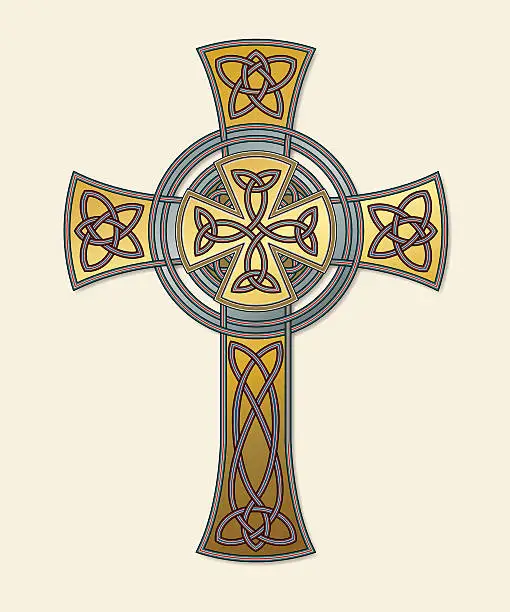 Vector illustration of Celtic cross in gold (Knotted cross variation n° 7)