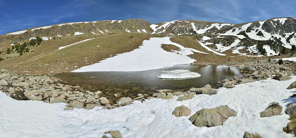 The upper part of the Vall-de-Madriu-Perafita-Claror is an exposed glacial landscape with snowfields and lakes.