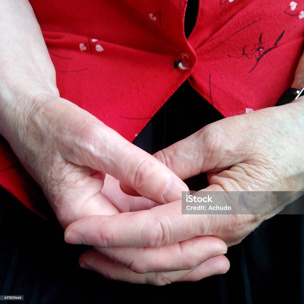 Grandmother's hands. Photographed with mobile phone.  2015 Stock Photo